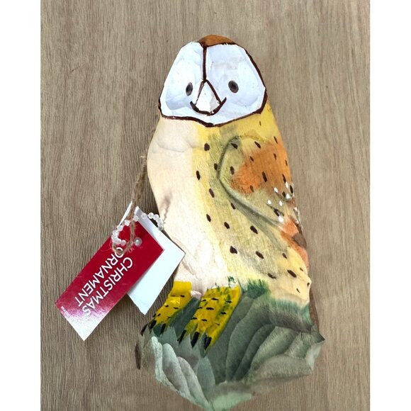 Hand-Carved Wooden Owl Christmas Ornament 4 1/4" High - Picture 5 of 8